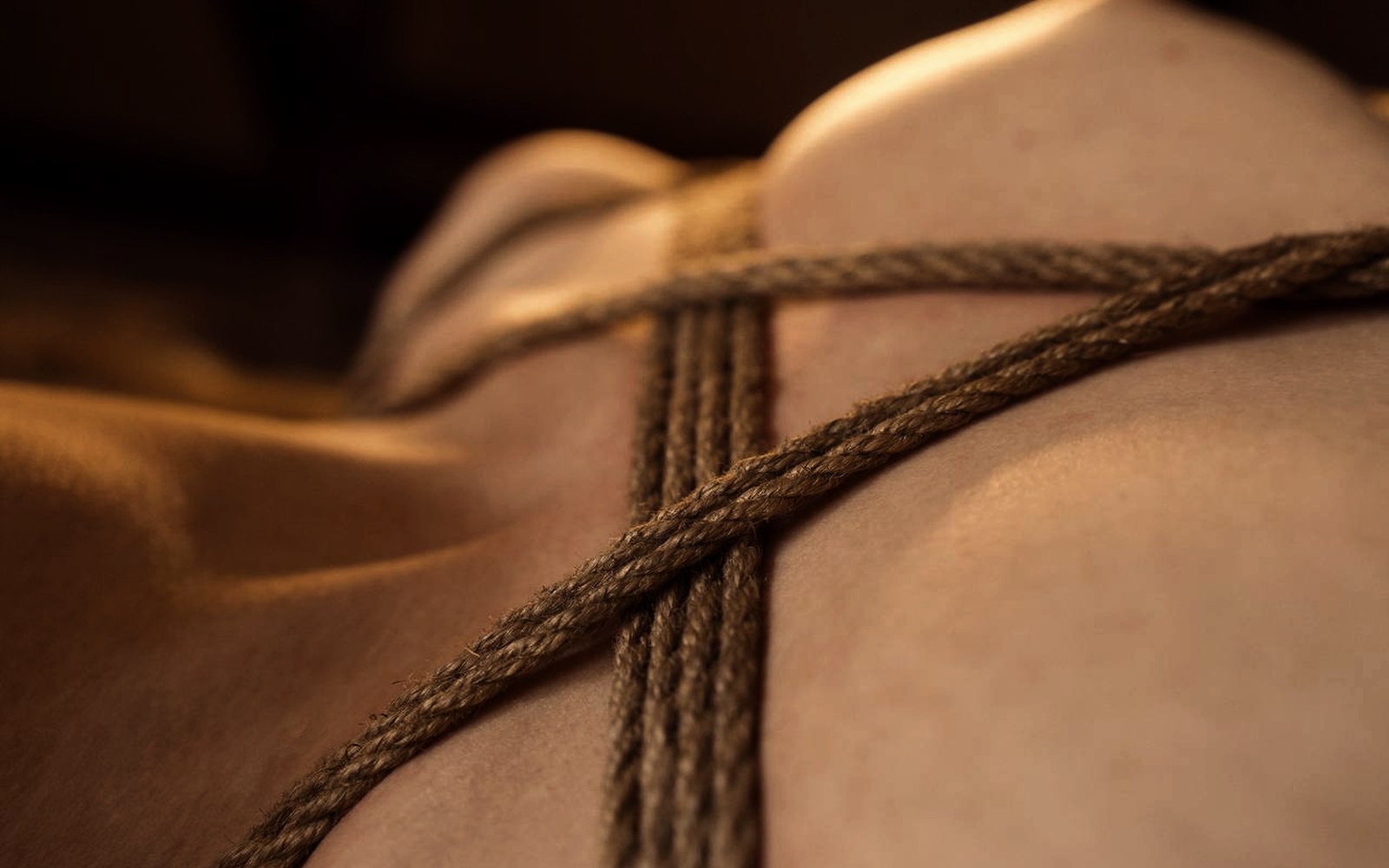 Jute rope across a back in warm light